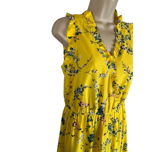 Ann Taylor LOFT Yellow Floral Casual Dress 2 Summer Sleeveless Knee Length - Picture 5 of 10